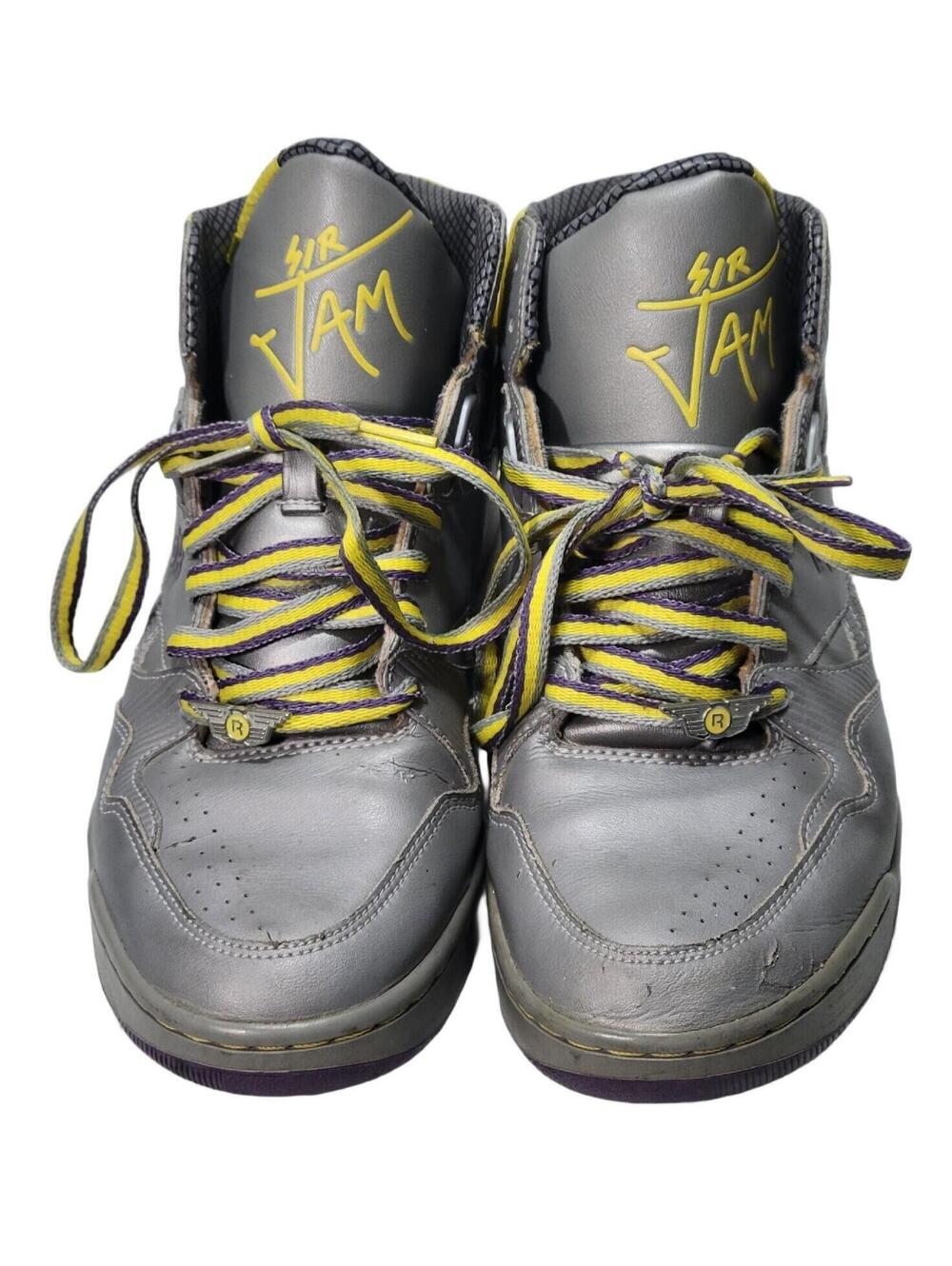 Vintage Reebok Sir Jam High Top Gray Yellow Purple Mens/Boys Shoes Size 8